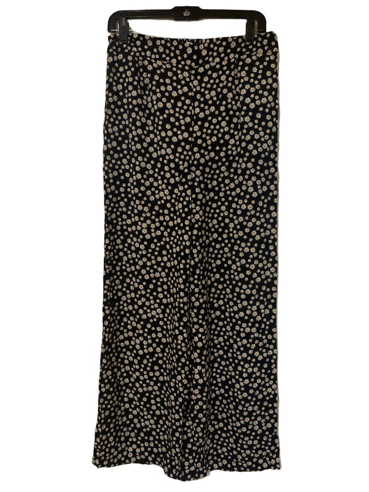 FRNCH Paris Navy Blue Wide Leg Daisy Floral Pants Sx L Rayon Preowned